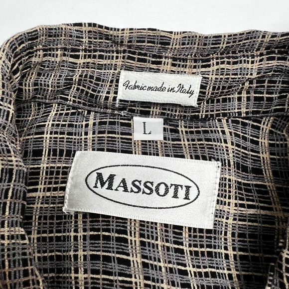 Massoti Men's Large Brown Plaid Button Down Long Sleeve Made in Italy Shirt - Picture 4 of 6